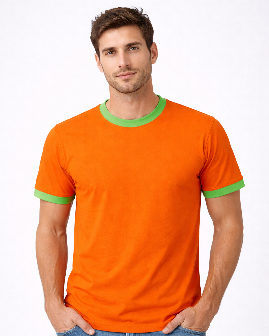 Modelo con camiseta naranja vibrante Camiseta Valento Combi - Imagen 1